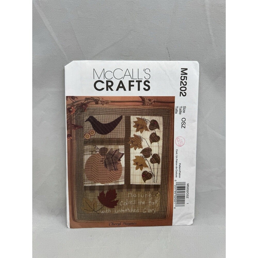 McCalls Pattern M5202 Fall Wall Hanging Quilt Block Crafts Decor Crow Pumpkin